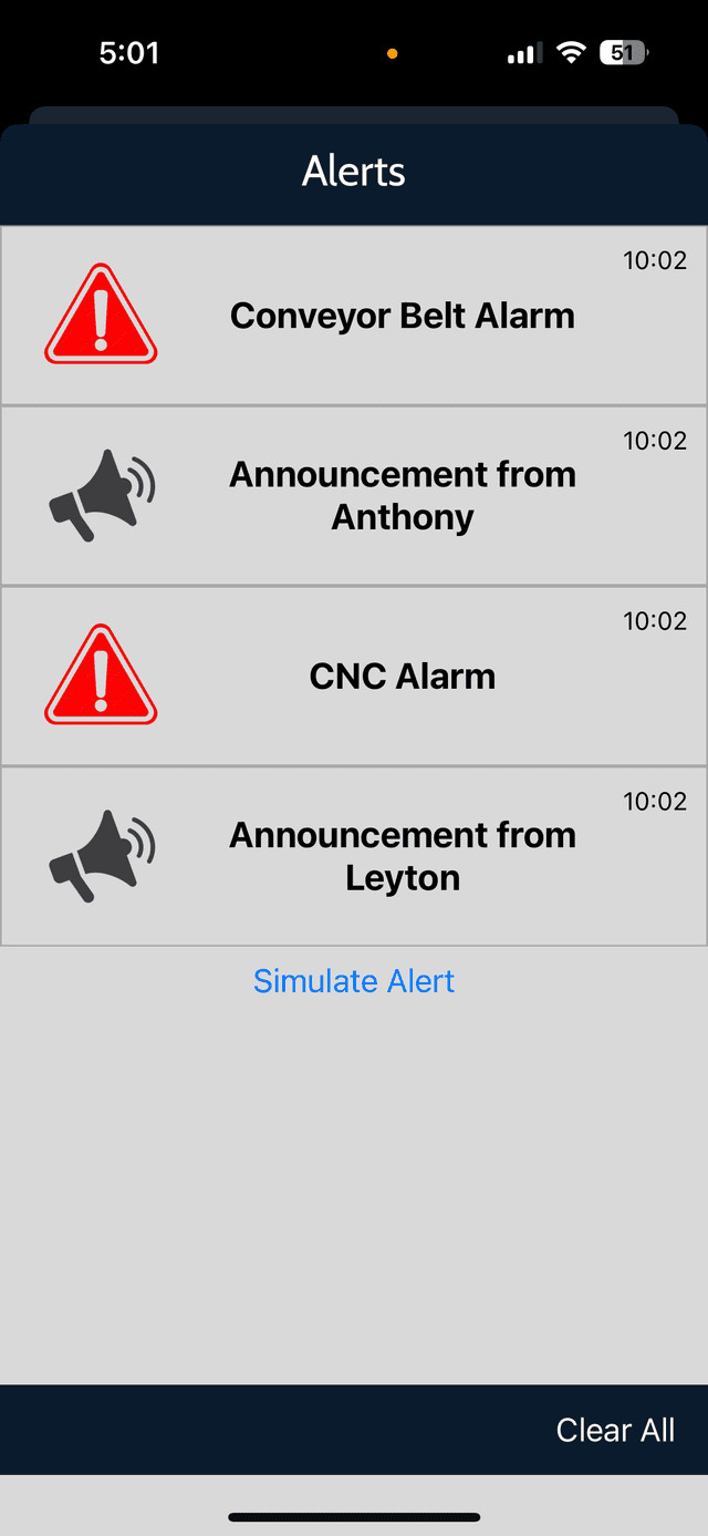 Alarms page