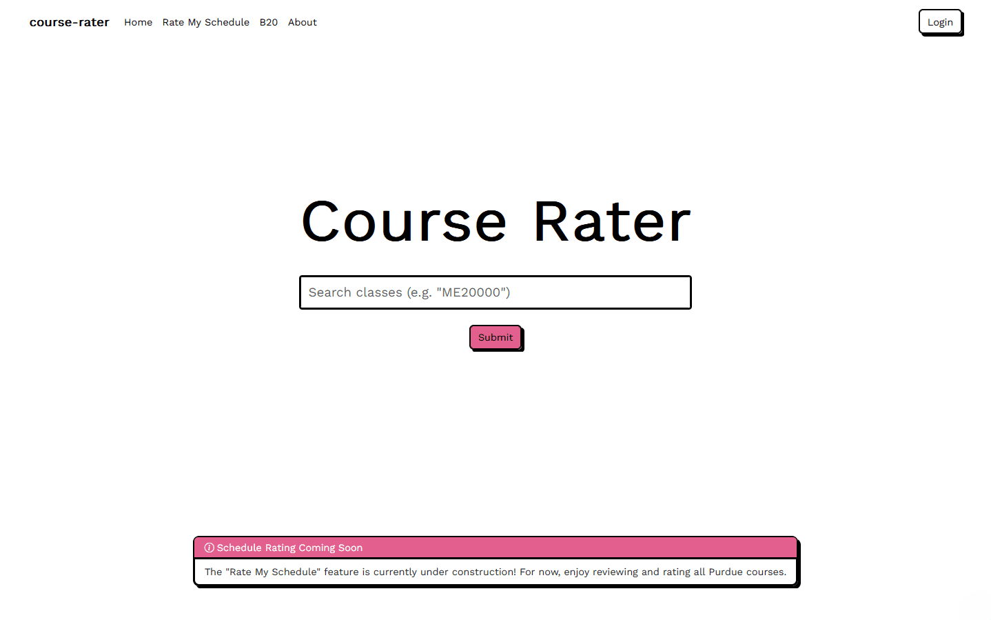 Course rater home page