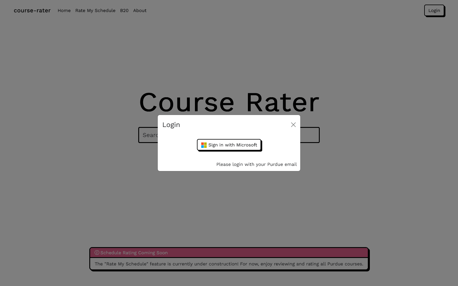 Course rater Microsoft login modal