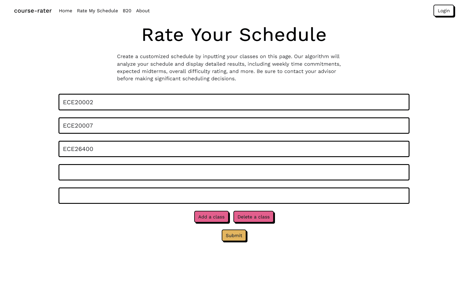 Rate your schedule page