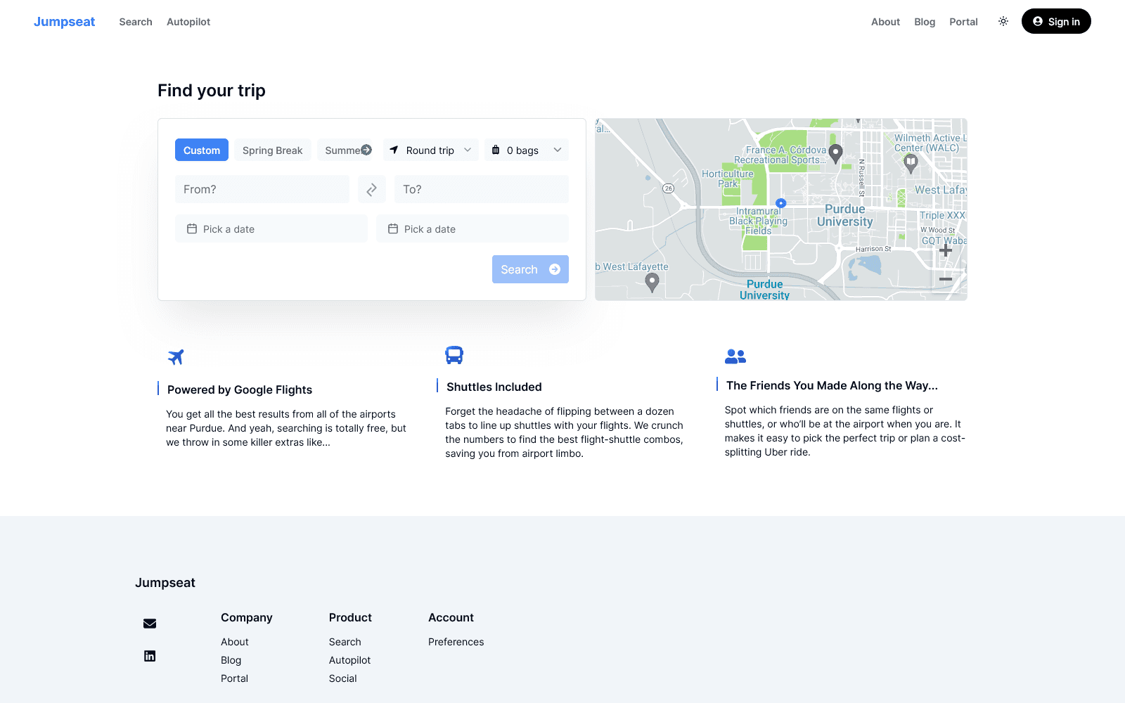 Search page with custom option for dates.