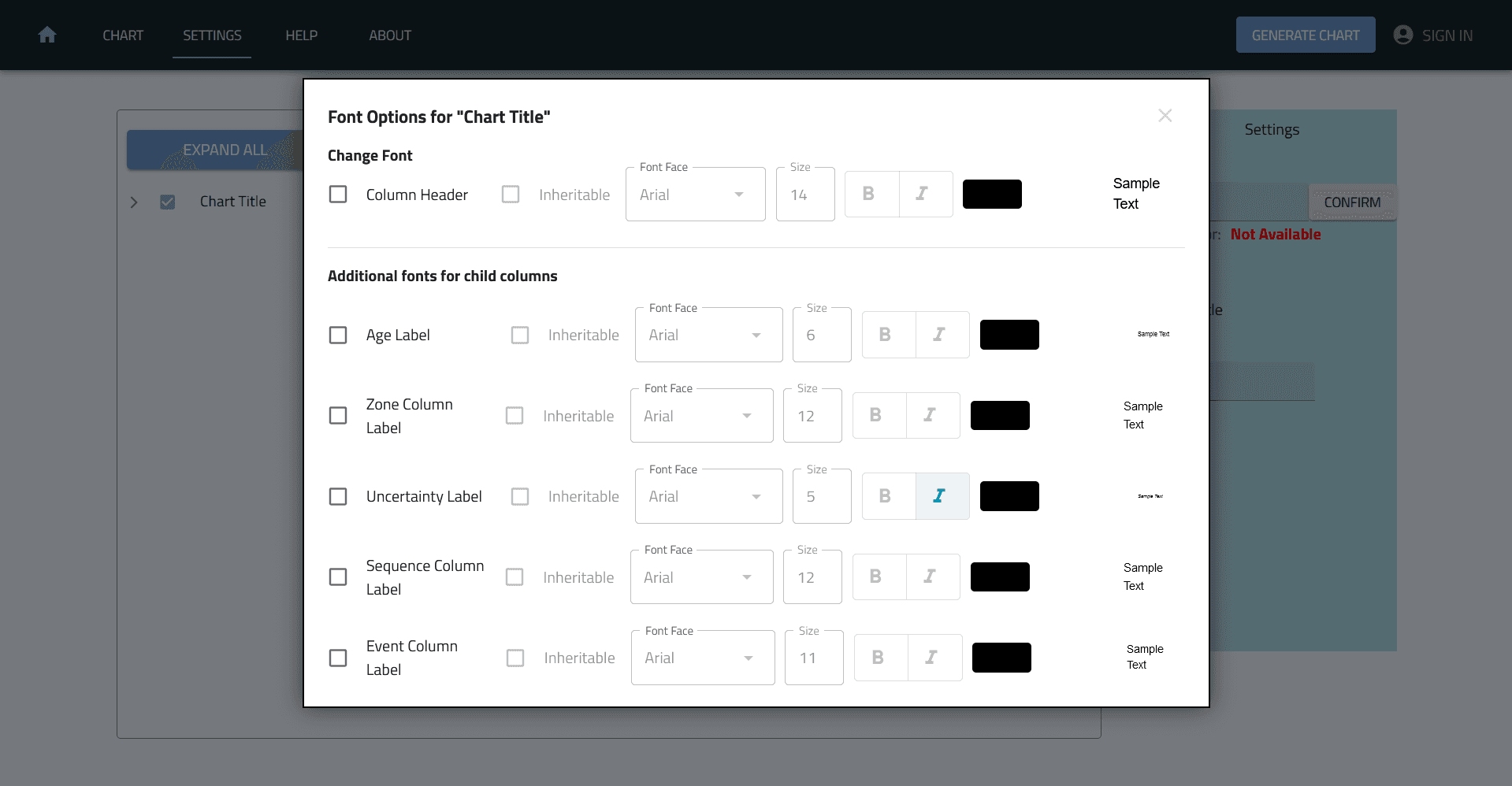 font options menu